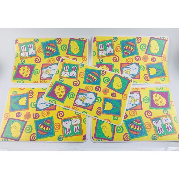 5 Vintage Sultan's Linens Vinyl Placemats Easter Bunny Rabbit Eggs Chicks Flower - Picture 2 of 10
